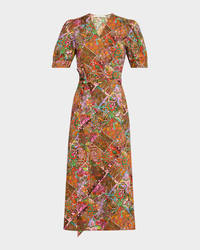 Rita Patchwork-Print Viscose Midi Wrap Dress